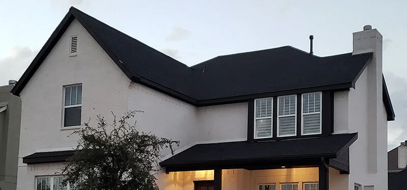 roof with storm damage repaired